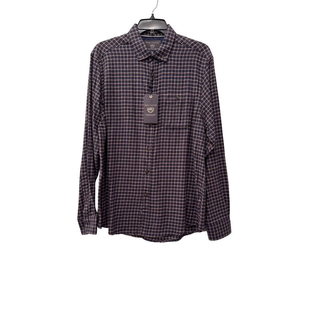 New Report Collection Men's Size L Soft Touch Flannel Blue Plaid Classic Fit